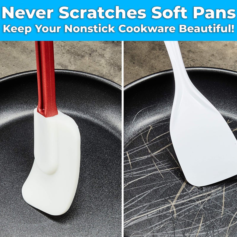 Avant Grub Pro Grade, Heavy Duty 14 In Silicone Spoonula. Long, Heat Resistant Scraper Perfect for Nonstick Cookware. Best Red and White Spoon Spatulas for Making Cake. Great Non Scratch Spatula Accessory - Image 2